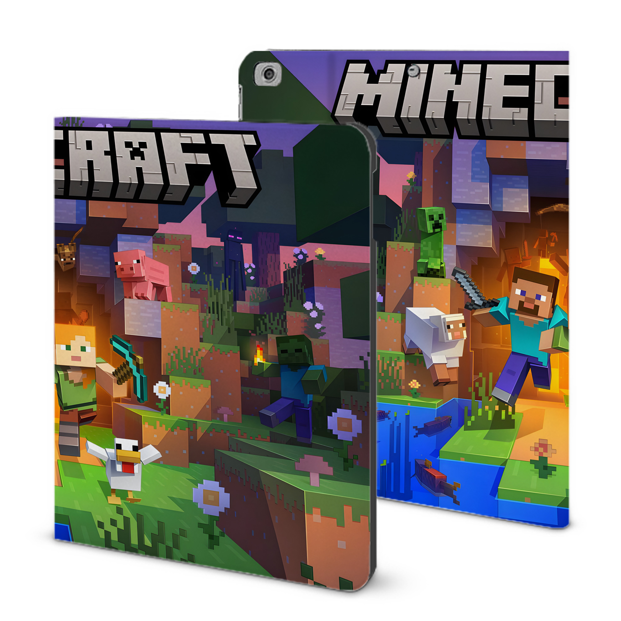 （画像用） マインクラフト ブロックの世界 Minecraft MC Block world IPad ケース ブック型 PUレザー TPU 耐衝撃 軽量 薄型 ペン収納なし 全面保護 IPad 各モデル対応